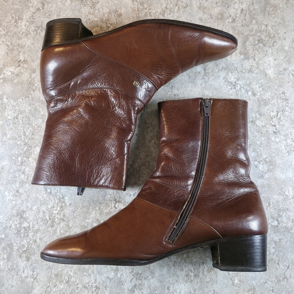 Vintage Stacy Adams Side Zip Ankle Heel Boots Brown Leather Womens Size 11 - Picture 6 of 13